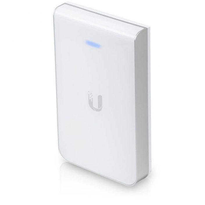 A white Ubiquiti UniFi in-wall access point that fits in place of a wall plate